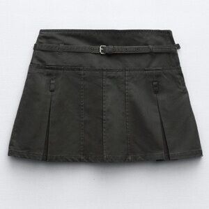 Zara waxed pleated skirt dark grey size small new